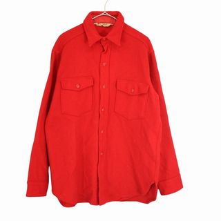 ウールリッチ(WOOLRICH)の70年代 WOOLRICH ウールリッチ ウール 長袖シャツ アメカジ フラップポケット 無地 レッド (メンズ 16) 中古 古着 O2584(シャツ)