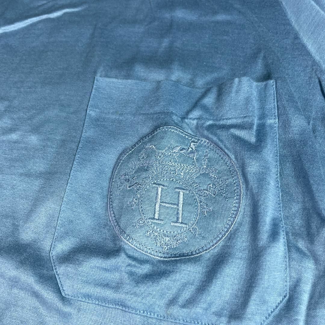 イタリア製 ビンテージ HERMES エルメス 刺繍ロゴポケットTシャツ 青色