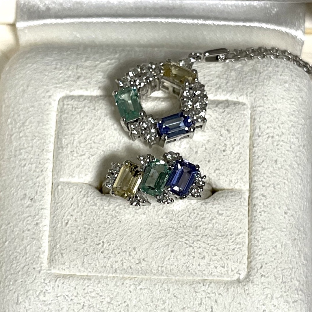 MIKIMOTO(ミキモト)の【超美品】ミキモト ダイヤモンド エメラルド タンザナイトネックレス指輪セット メンズのアクセサリー(リング(指輪))の商品写真