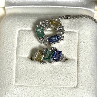 ミキモト(MIKIMOTO)の【超美品】ミキモト ダイヤモンド エメラルド タンザナイトネックレス指輪セット(リング(指輪))