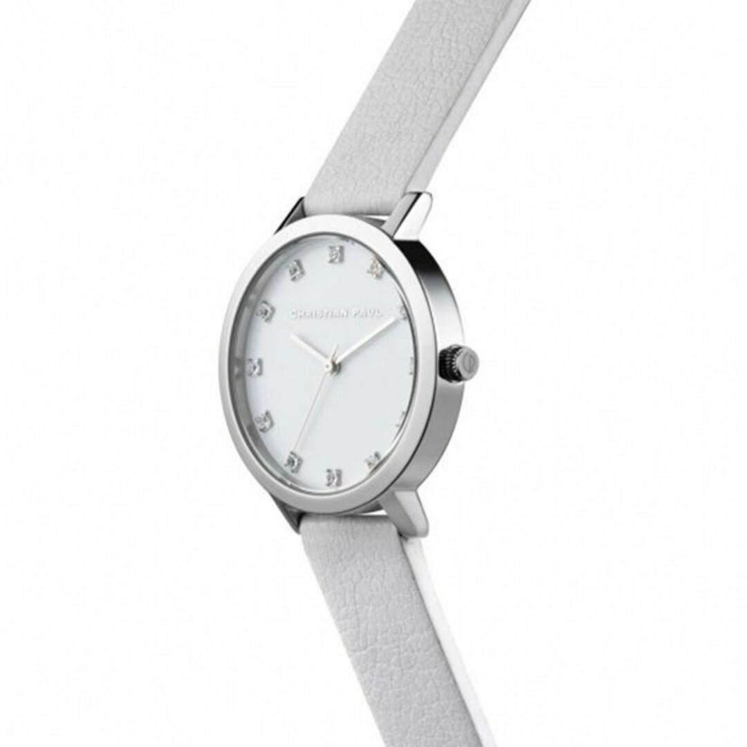 クリスチャンポール 時計 レディース 腕時計 35mm ホワイト文字盤 クリスタル ホワイトレザー 天然皮革 SWL-03