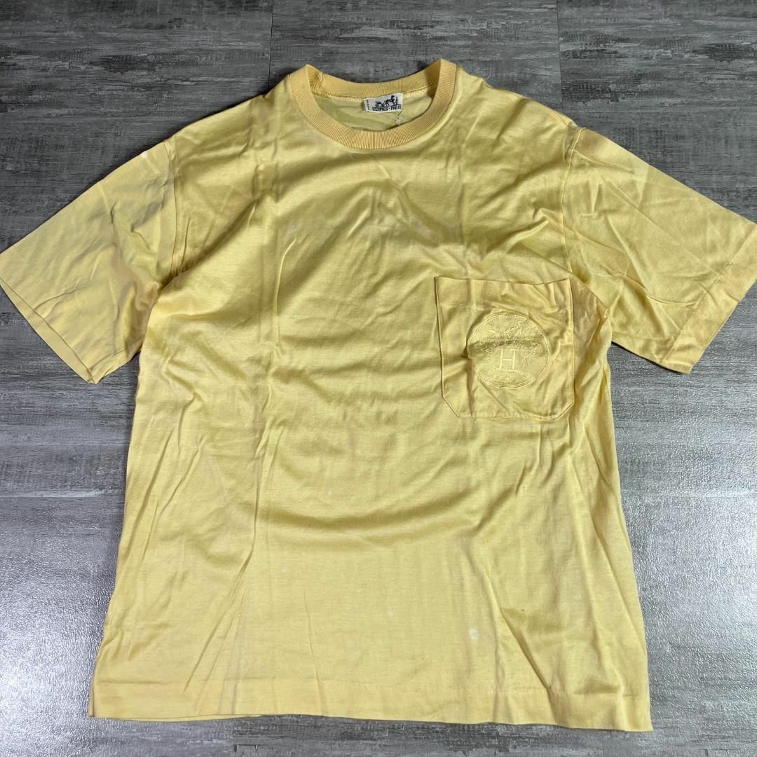 HERMES エルメス Tシャツ カットソー トップス レッド 赤 34(XS) 半袖 ラウンドネック ポケット 鍵 キー 刺繍 ステッチ 【レディース】【美品】