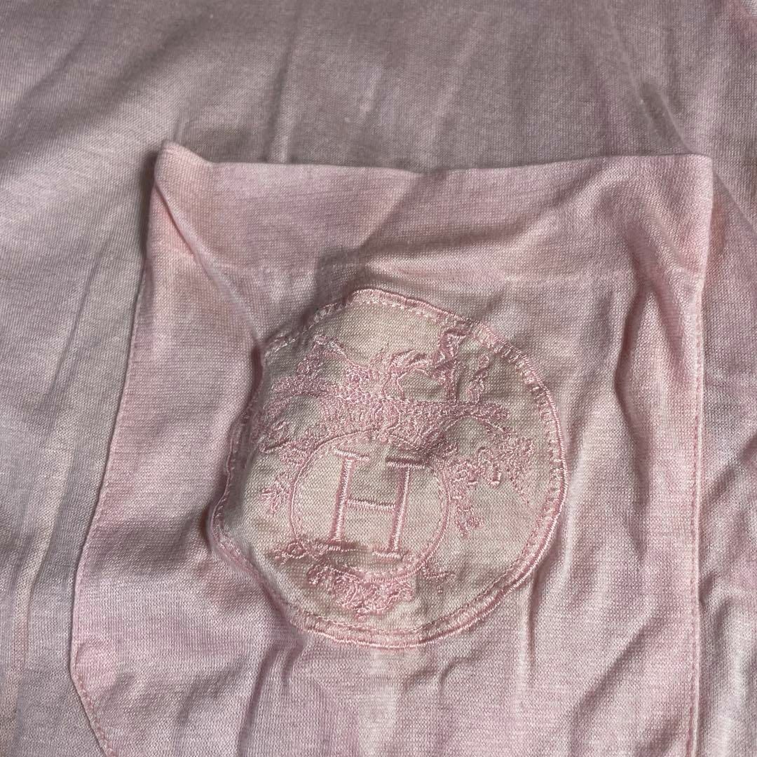 イタリア製 ビンテージ HERMES エルメス 刺繍ロゴポケットTシャツ ピンク