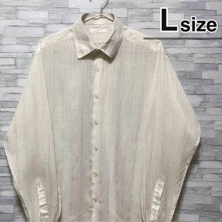 シャツ(shirts)のシャツ　長袖　Lサイズ　薄手　ストライプ　ベージュ　ホワイト　白　USA古着(シャツ)