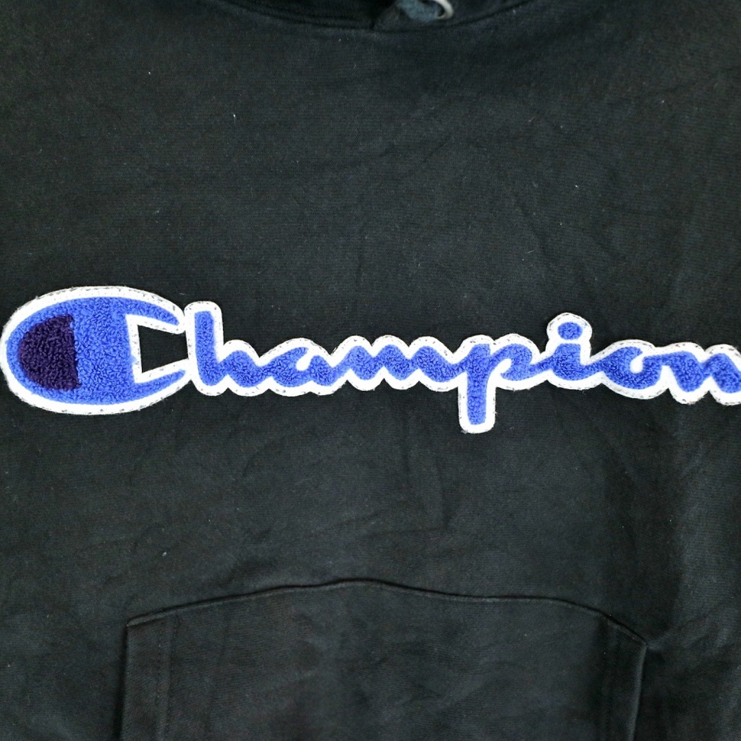 Champion チャンピオン リバースウィーブ ロゴパーカー 刺繍 ワッペン ブラック (メンズ XS)   O2708