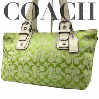 レザー革キャンバス超希少✨COACH ショルダーバッグ ダブルファスナー レザー キャンバス 緑