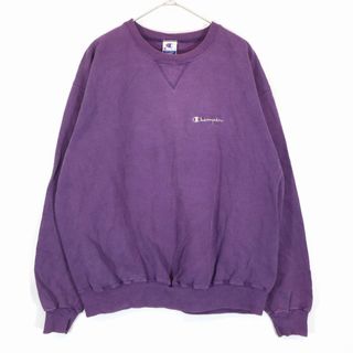 チャンピオン(Champion)の90年代 Champion チャンピオン ワンポイントロゴ スウェット 前V パープル (メンズ XXL) 中古 古着 O2776(スウェット)