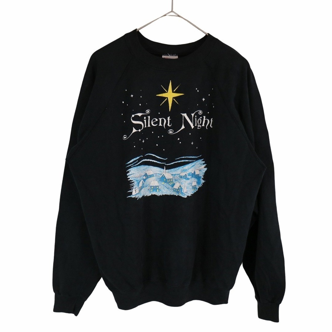 90年代 USA製 Hanes ヘインズ 風景プリント スウェット Silent Night ラグランスリーブ ブラック (メンズ XL)   O2795