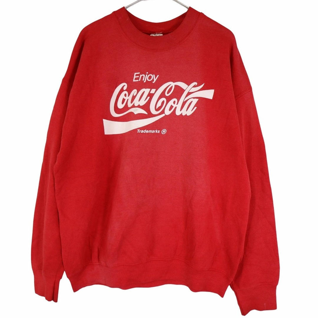 90年代 USA製 FRUIT OF THE LOOM CocaCola コカ・コーラ 企業ロゴ スウェット レッド (メンズ XL)   O2816