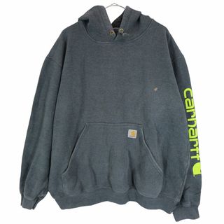 カーハート(carhartt)のCarhartt カーハート ワンポイントロゴ パーカー ワーク ペンキ汚れ グレー (メンズ L) 中古 古着 O2862(パーカー)