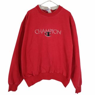 チャンピオン(Champion)の90年代 Champion チャンピオン ロゴ刺繡 スウェット 大きいサイズ 丸首 レッド (メンズ XXL) 中古 古着 O2880(スウェット)