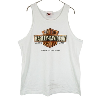 ハーレーダビッドソン(Harley Davidson)のHARLEY DAVIDSON ハーレーダビッドソン ロゴプリントタンクトップ ホワイト (メンズ XL) 中古 古着 O2914(その他)