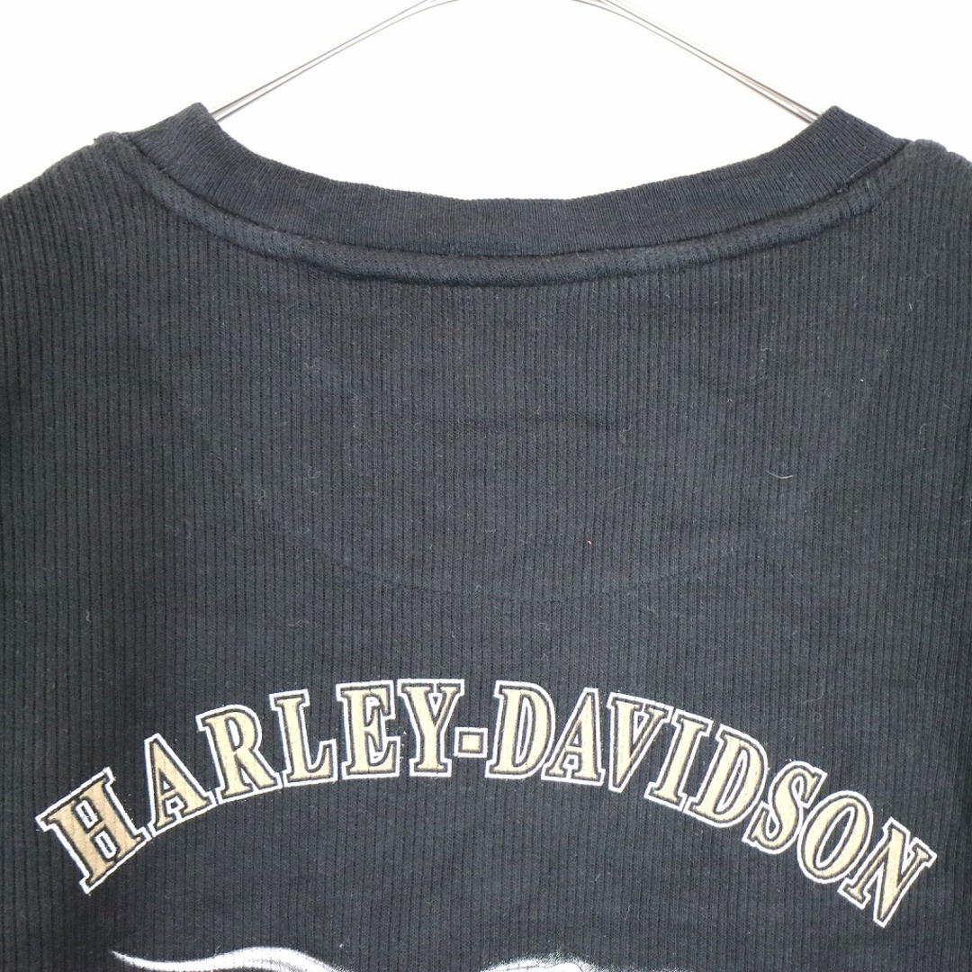 Harley Davidson(ハーレーダビッドソン)のHARLEY DAVIDSON ハーレーダビッドソン ワンポイントロゴ リブ 長袖Ｔシャツ 大きいサイズ ブラック (メンズ 2XL) 中古 古着 O2920 メンズのトップス(Tシャツ/カットソー(七分/長袖))の商品写真