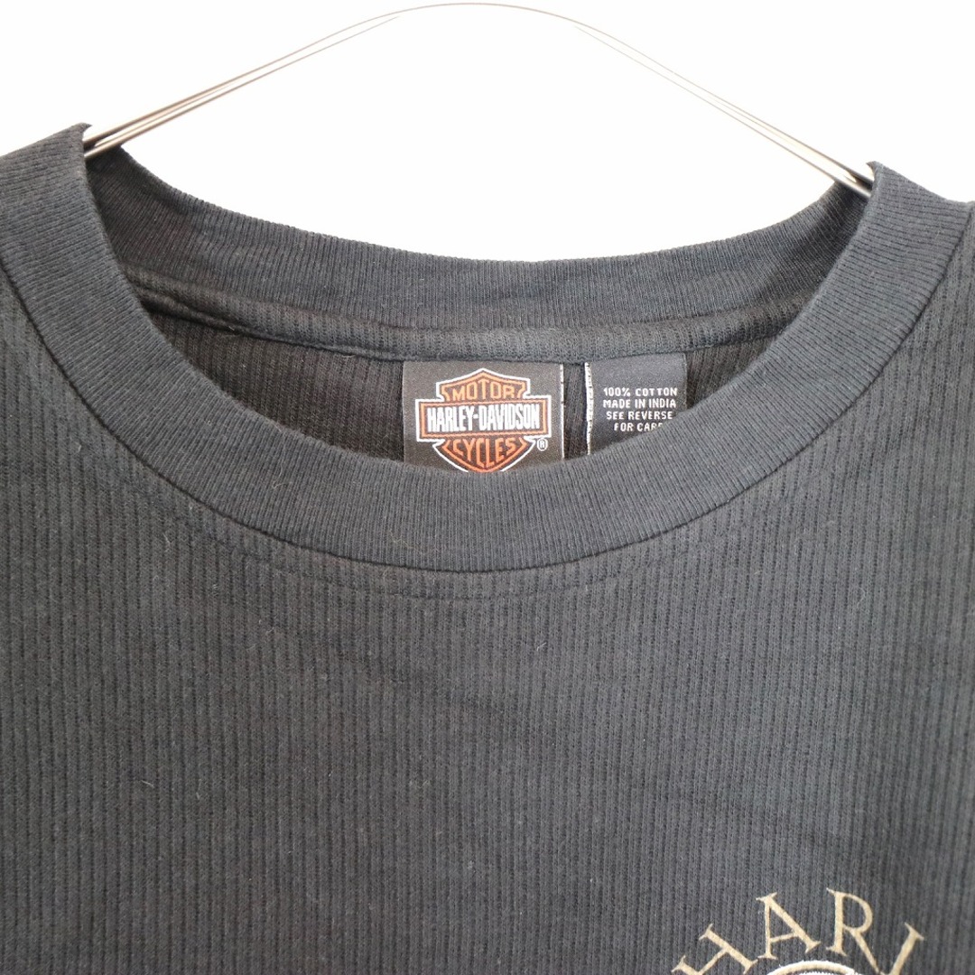 Harley Davidson(ハーレーダビッドソン)のHARLEY DAVIDSON ハーレーダビッドソン ワンポイントロゴ リブ 長袖Ｔシャツ 大きいサイズ ブラック (メンズ 2XL) 中古 古着 O2920 メンズのトップス(Tシャツ/カットソー(七分/長袖))の商品写真