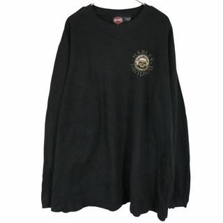 ハーレーダビッドソン(Harley Davidson)のHARLEY DAVIDSON ハーレーダビッドソン ワンポイントロゴ リブ 長袖Ｔシャツ 大きいサイズ ブラック (メンズ 2XL) 中古 古着 O2920(Tシャツ/カットソー(七分/長袖))