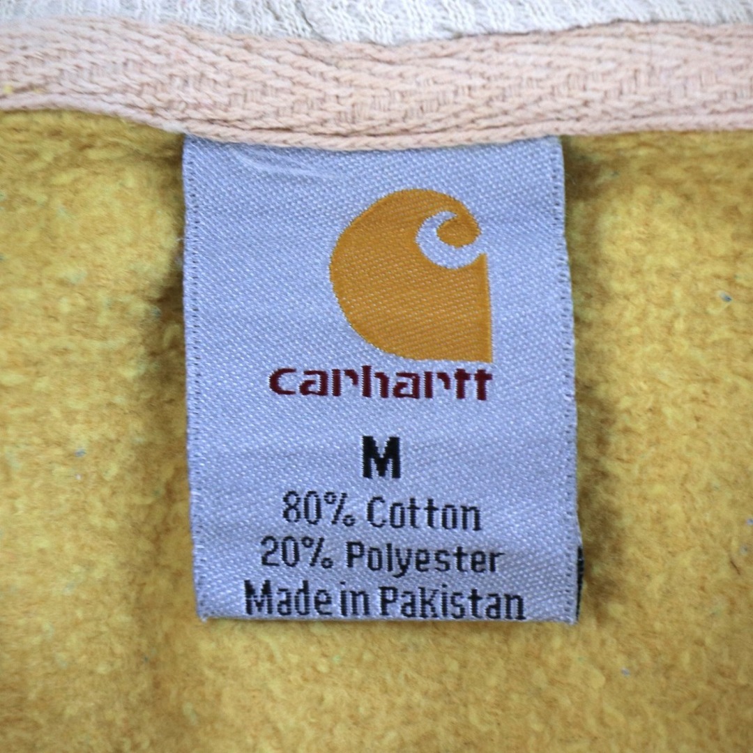 carhartt(カーハート)のCarhartt カーハート ワンポイントロゴ パーカー 刺繍 無地 フード裏地サーマル イエロー (メンズ M) 中古 古着 O2941 メンズのトップス(パーカー)の商品写真