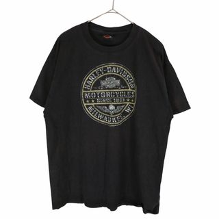 ハーレーダビッドソン(Harley Davidson)のHARLEY DAVIDSON ハーレーダビッドソン ブランドロゴプリント 半袖Ｔシャツ Y2K 両面プリント スカル ブラック (メンズ L) 中古 古着 O2890(Tシャツ/カットソー(半袖/袖なし))