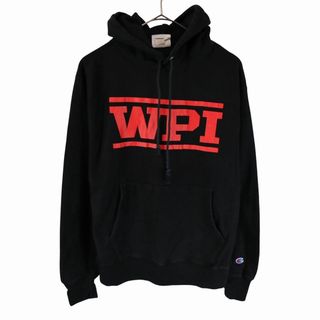 チャンピオン(Champion)のChampion チャンピオン 英文字プリント リバースウィーブパーカー アメカジ WPI ブラック (メンズ M) 中古 古着 O2945(パーカー)