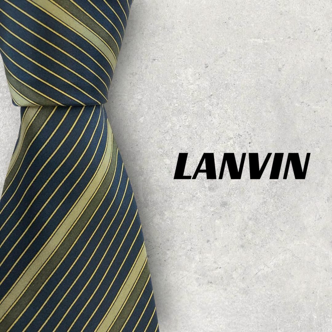 【新入荷】LANVIN　ハイブランドネクタイ　ストライプ　水色　ベージュ　メンズ