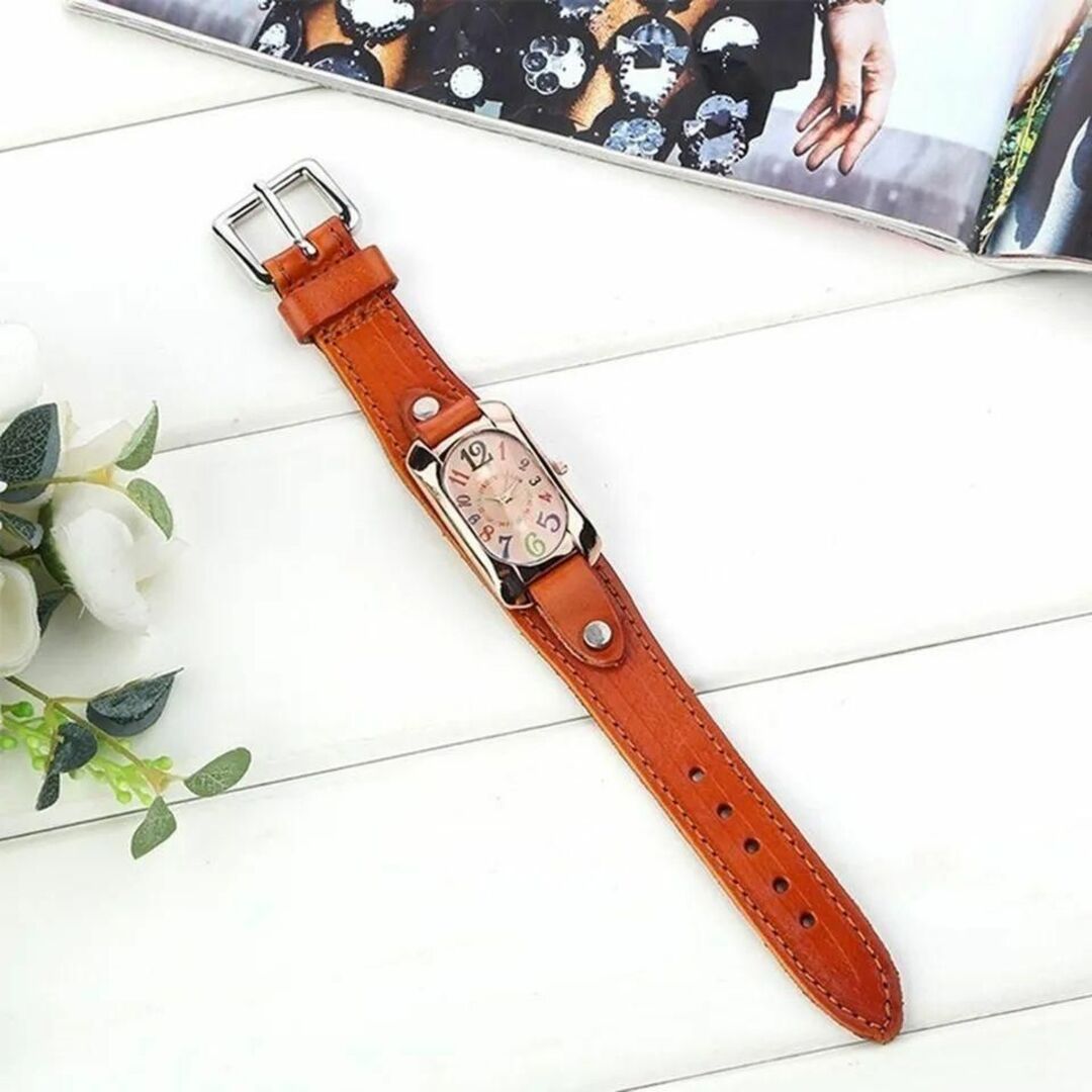 新品オレンジカラフル腕時計女性可愛いクオーツお洒落レディース日常生活防水レザー レディースのファッション小物(腕時計)の商品写真