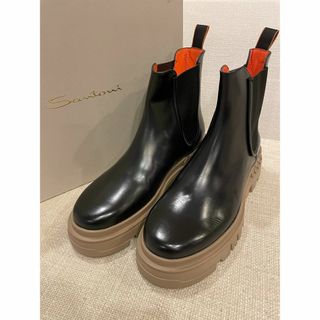 サントーニ(Santoni)の新品 Santoni サントーニ ブラックレザー ブーツ 7.5 サイドゴア(ブーツ)