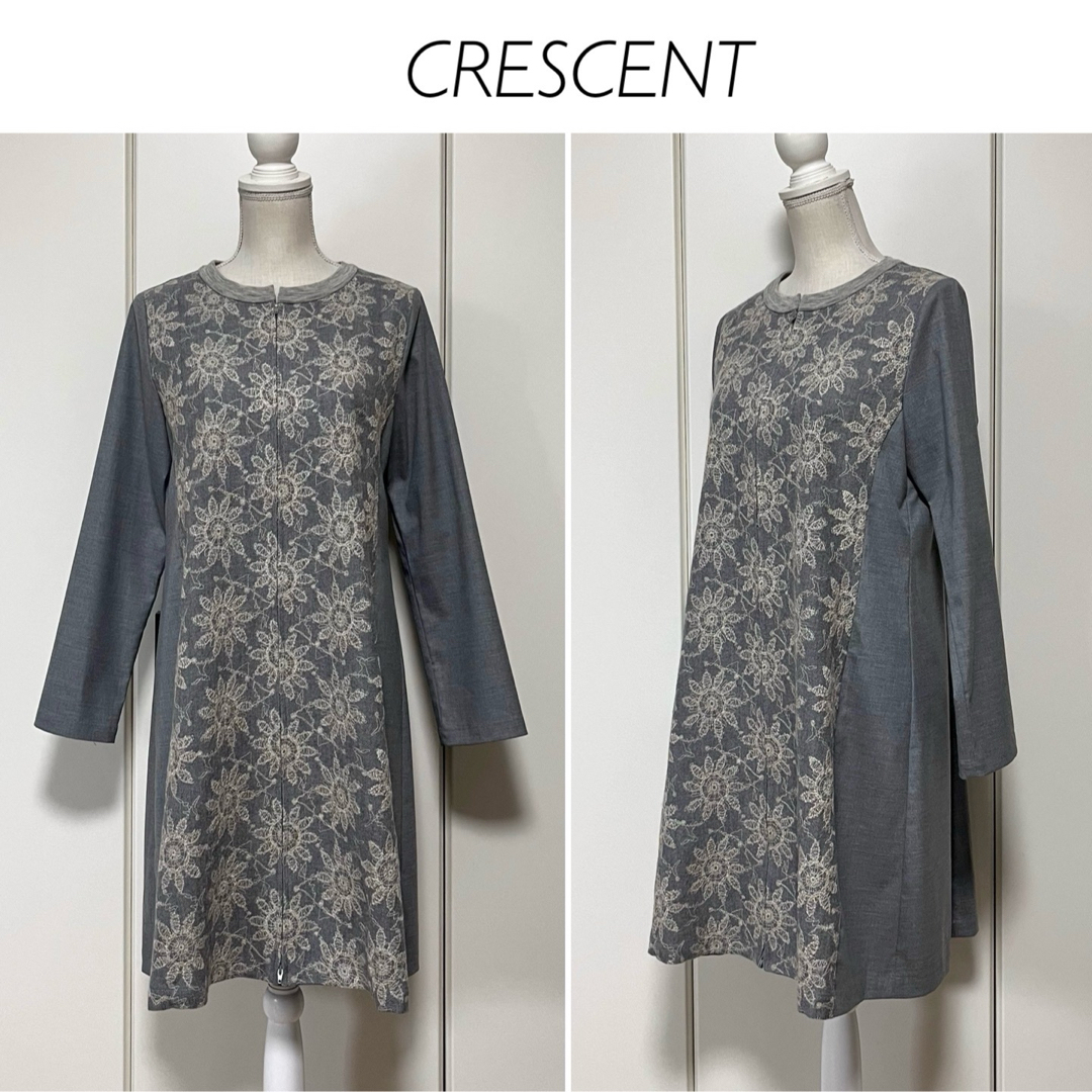 【1回のみ着用】日本製★CRESCENT フロントフルジップ 刺繍ワンピース