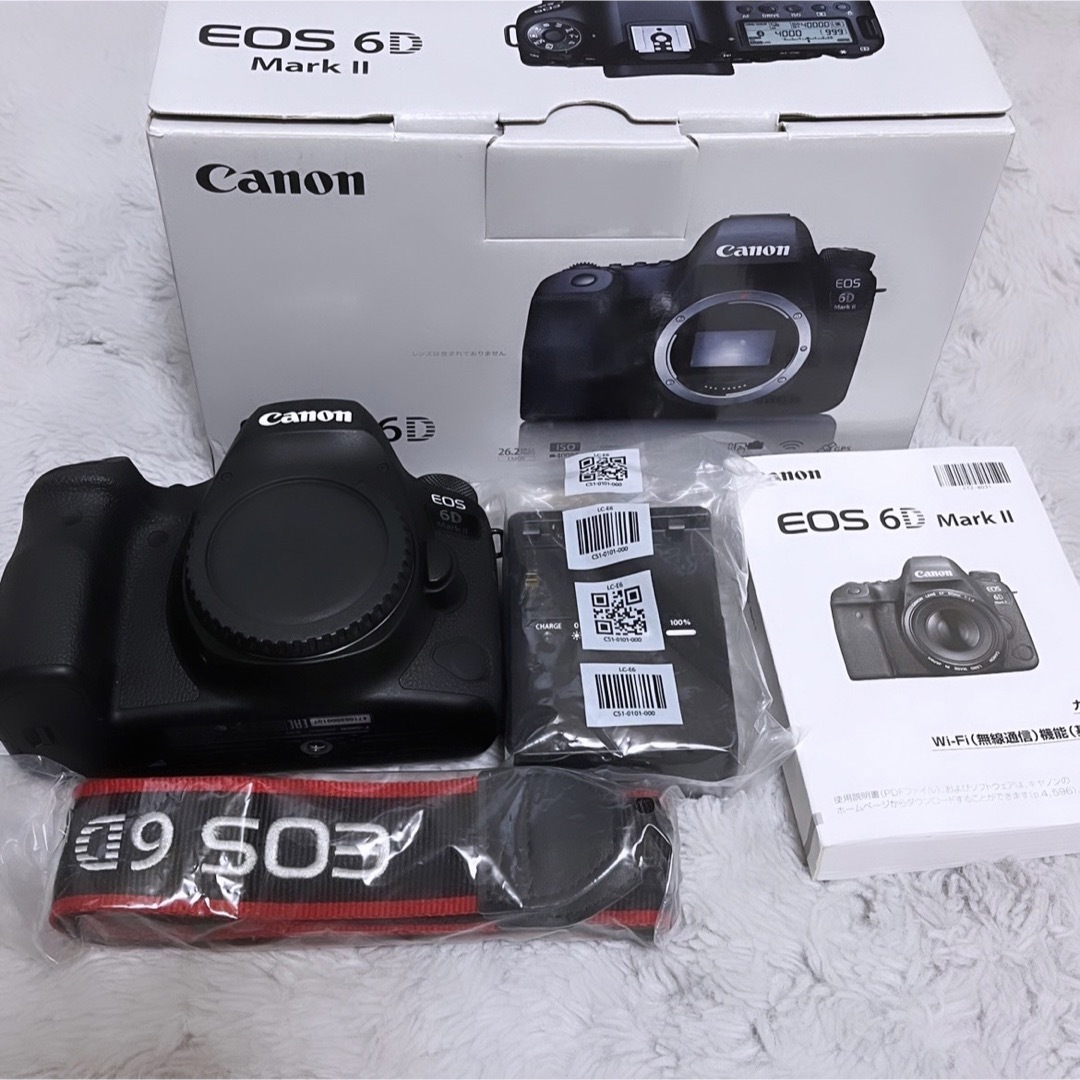 canon 6d mark2 本体　単焦点レンズ+ストロボ付き+箱+バッテリー