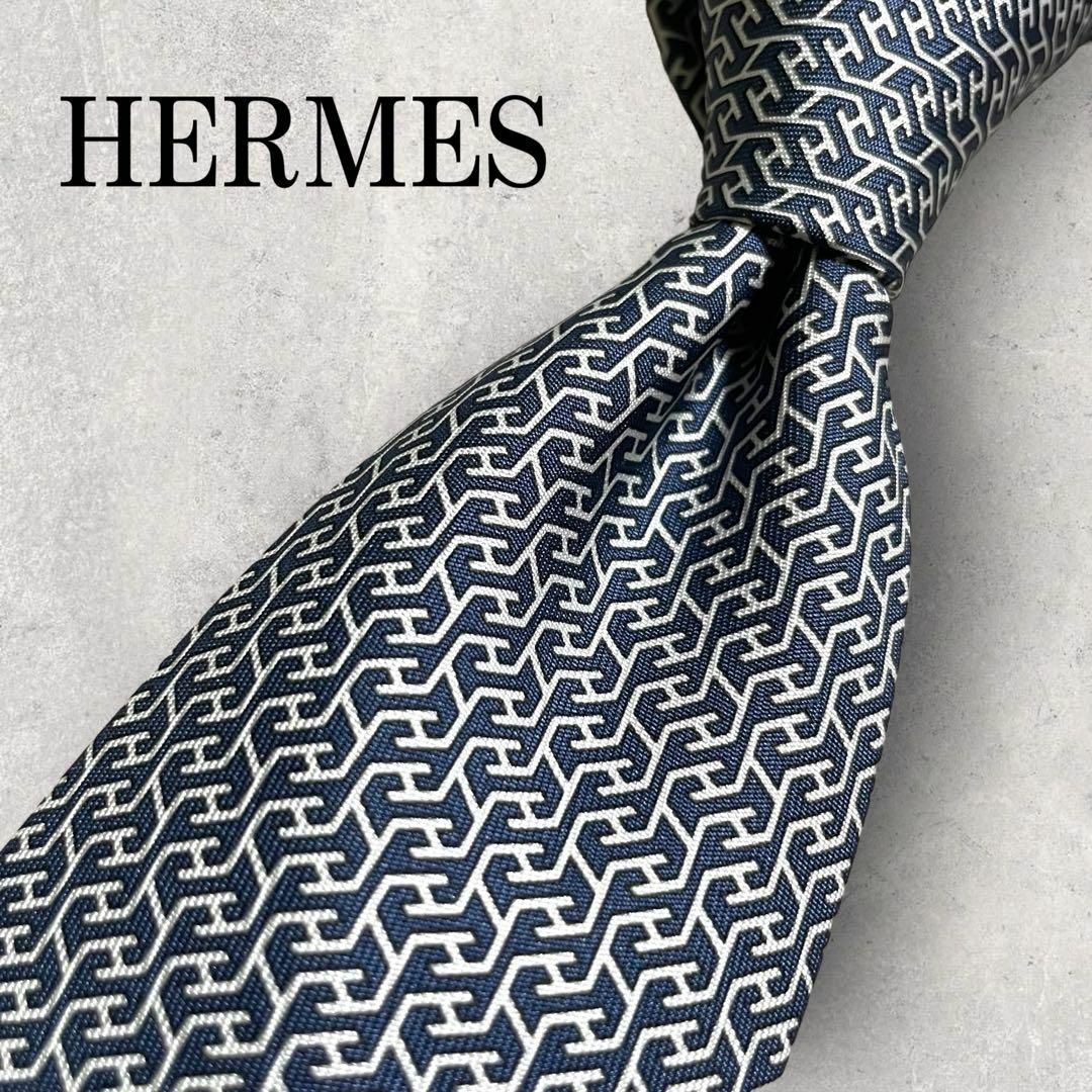 HERMES ネクタイ ストライプ柄 ブラック