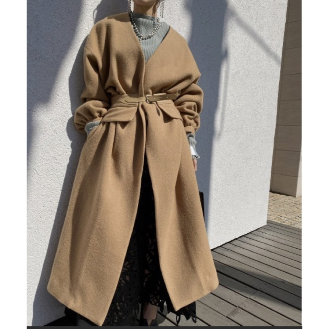 ロングコートAMERI 2WAY NO COLLAR BELT COAT