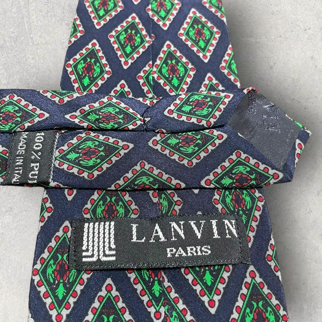 LANVIN(ランバン)の美品 LANVIN ランバン 小紋柄 格子柄 ネクタイ ネイビー 紺 グリーン メンズのファッション小物(ネクタイ)の商品写真