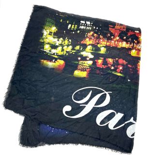 バレンシアガ(Balenciaga)の【在庫一掃】BALENCIAGA バレンシアガ スカーフ SOUVENIR PARIS パリ 夜景 大判 ファッションアイテム 小物 レーヨン  シルク   ブラック 黒 マルチカラー メンズ 人気 美品【中古品】(バンダナ/スカーフ)