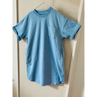 140cm 女の子 Tシャツワンピ ビックシルエット くすみブルー(ワンピース)