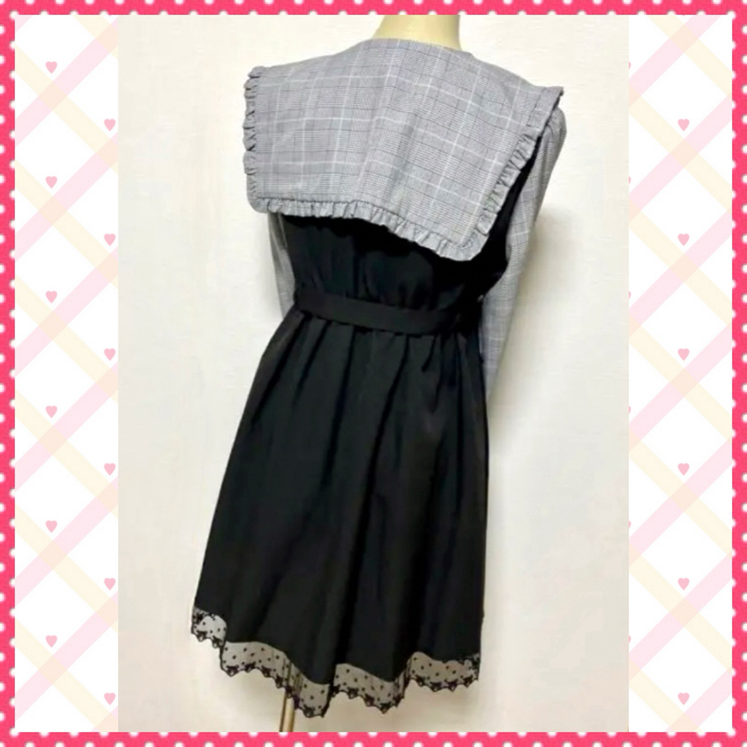 セーラカラーワンピース グレンチェック柄 夢展望 2