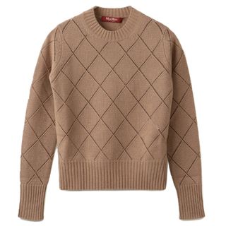 マックスマーラ(Max Mara)のマックス マーラ ストゥディオ MAX MARA STUDIO ニット BRUNATE  アーガイル柄 ウール カシミヤ  クルーネック セーター 2023年秋冬新作 2363660839 0004 CAMMELLO(ニット/セーター)