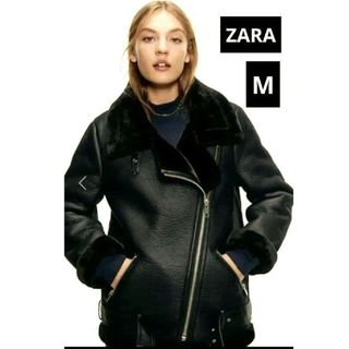 ZARA】フェイクムートンライダース ボアジャケット M ダブル 黒