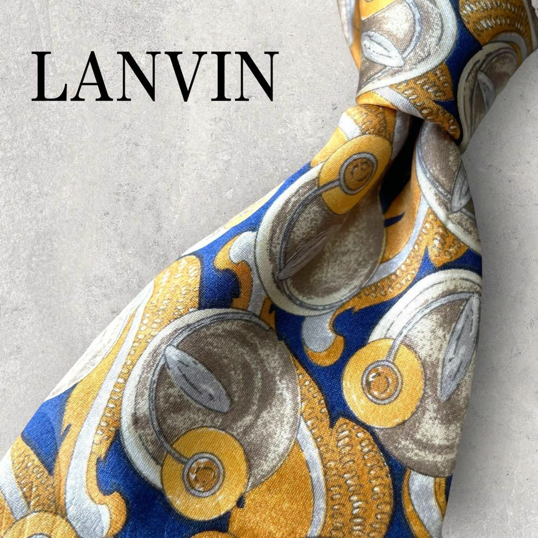 LANVIN(ランバン)の美品 LANVIN ランバン 水玉 丸 総柄 ネクタイ 光沢 ネイビー 紺 メンズのファッション小物(ネクタイ)の商品写真