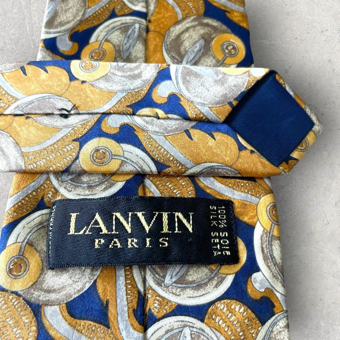 LANVIN(ランバン)の美品 LANVIN ランバン 水玉 丸 総柄 ネクタイ 光沢 ネイビー 紺 メンズのファッション小物(ネクタイ)の商品写真