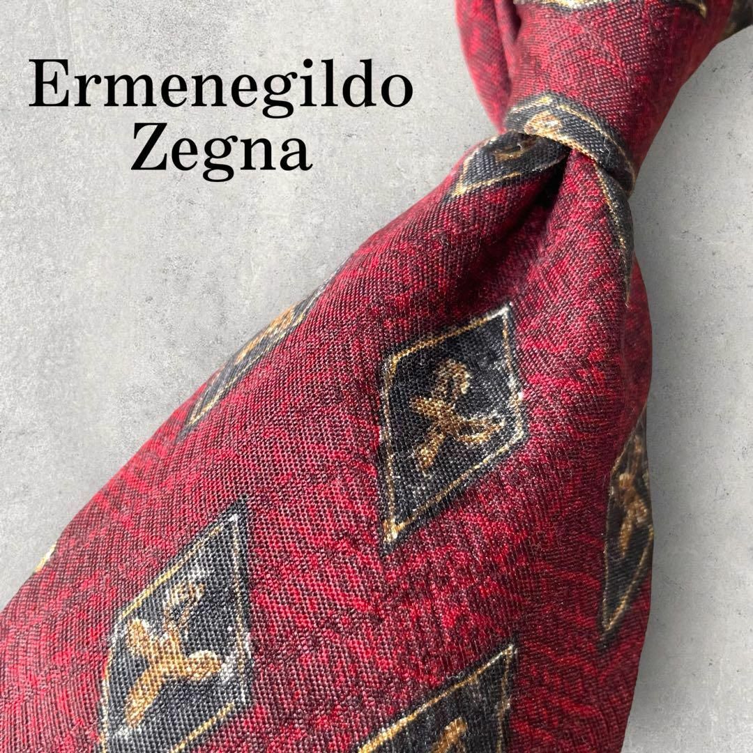 美品 Ermenegildo Zegna 小紋柄 ひし形 ネクタイ ボルドー | フリマアプリ ラクマ
