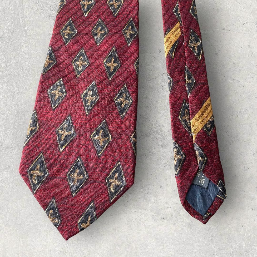 美品 Ermenegildo Zegna 小紋柄 ひし形 ネクタイ ボルドー