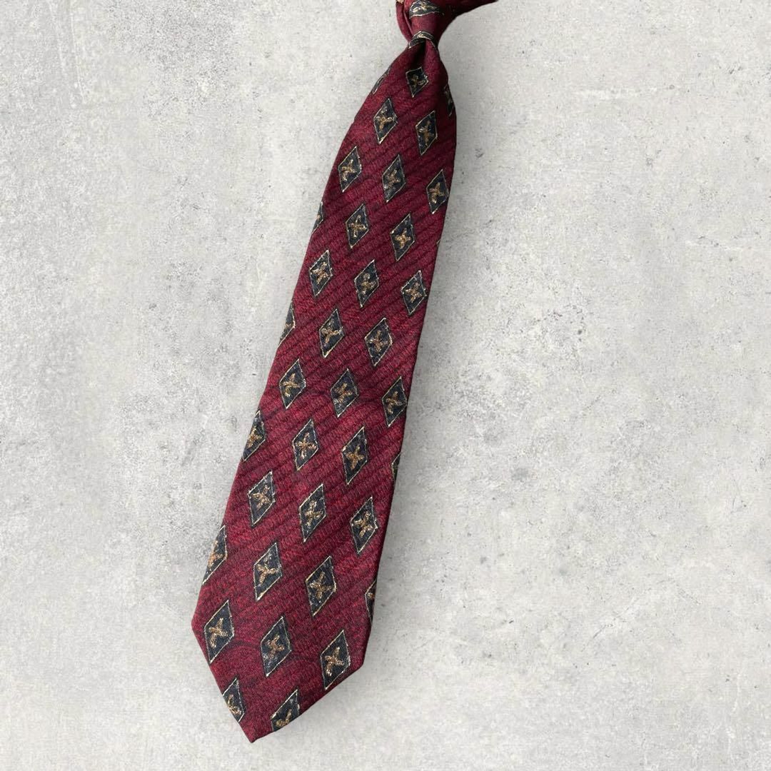 美品 Ermenegildo Zegna 小紋柄 ひし形 ネクタイ ボルドー