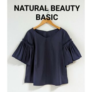 ナチュラルビューティーベーシック(NATURAL BEAUTY BASIC)の【NATURAL BEAUTY BASIC】ネイビー半袖ブラウス(シャツ/ブラウス(半袖/袖なし))