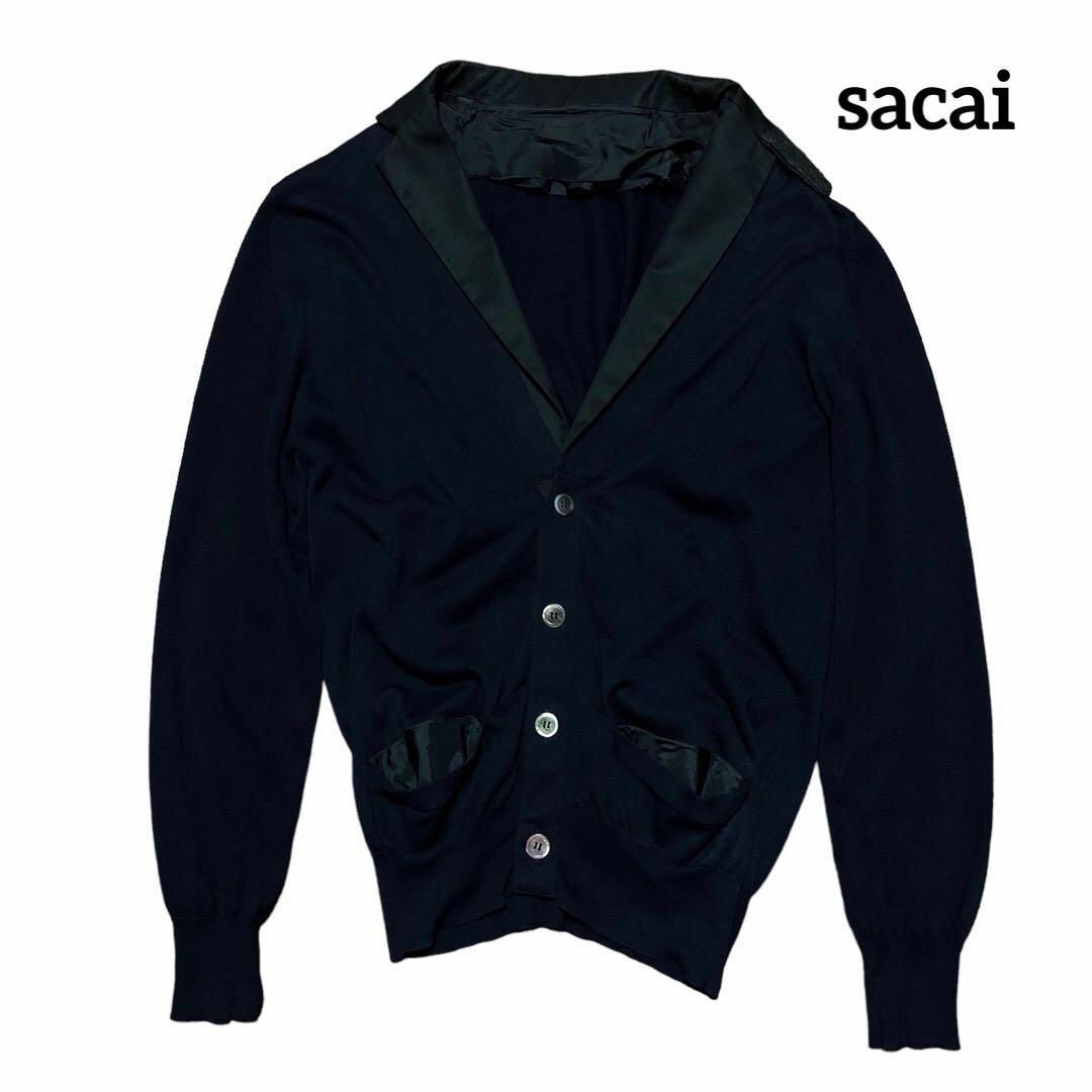 sacai サカイ コットンニット ラペルカーディガン ネイビー サイズ1