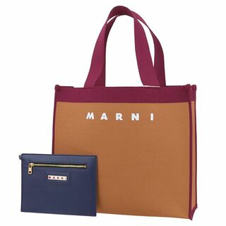 マルニ MARNI ハンドバッグ ロゴ ジャガード ポーチ レザー 茶 紫 白