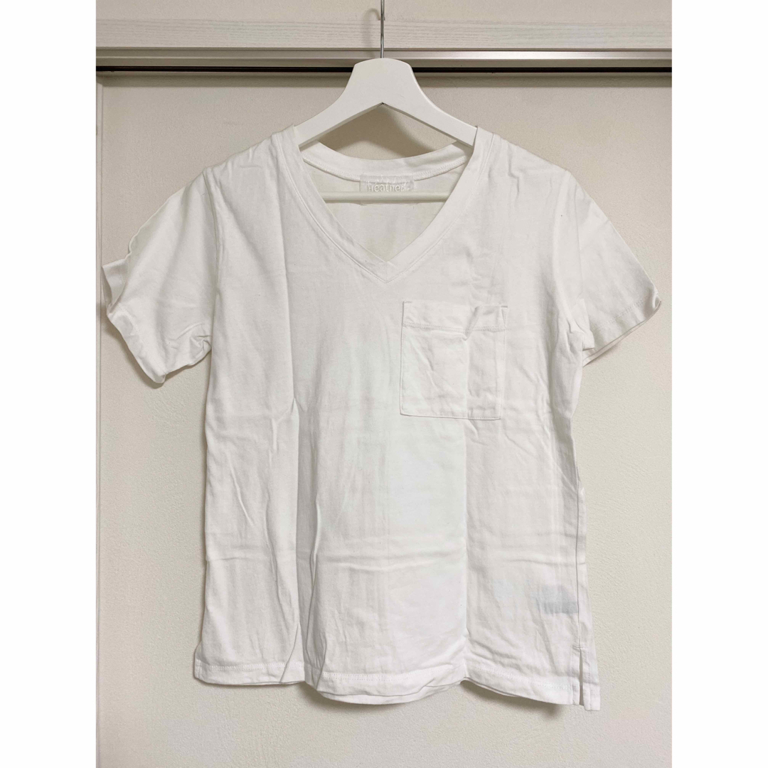 heather(ヘザー)のHeather ヘザー 白T黒Tセット 無地VネックTシャツ レディースのトップス(Tシャツ(半袖/袖なし))の商品写真