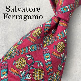 サルヴァトーレフェラガモ(Salvatore Ferragamo)の美品 Salvatore Ferragamo 花柄 植物柄 ネクタイ ボルドー(ネクタイ)