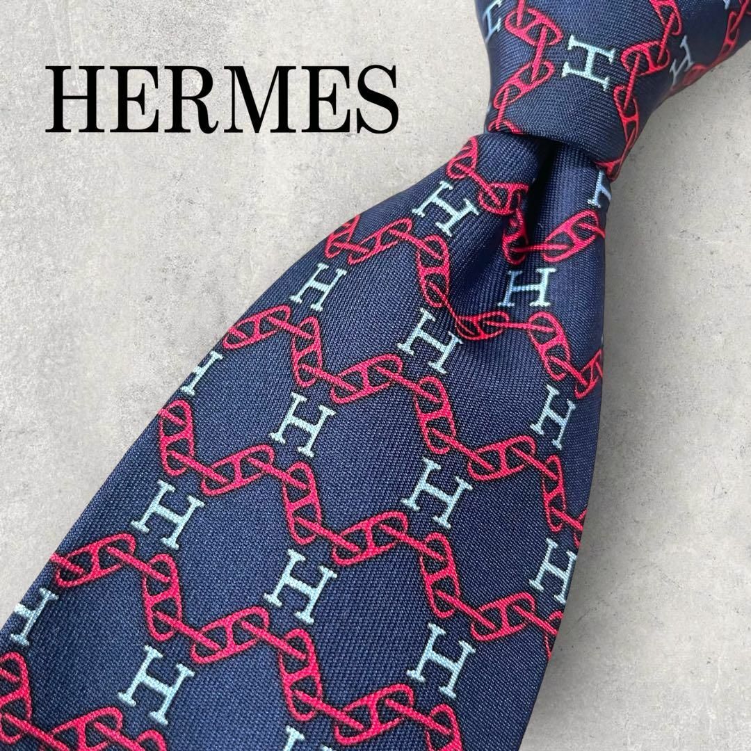 HERMES エルメス ネクタイ H柄 紺色