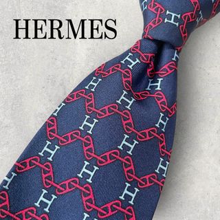 美品 HERMES エルメス H柄 シェーヌダンクル 格子柄 ネクタイ