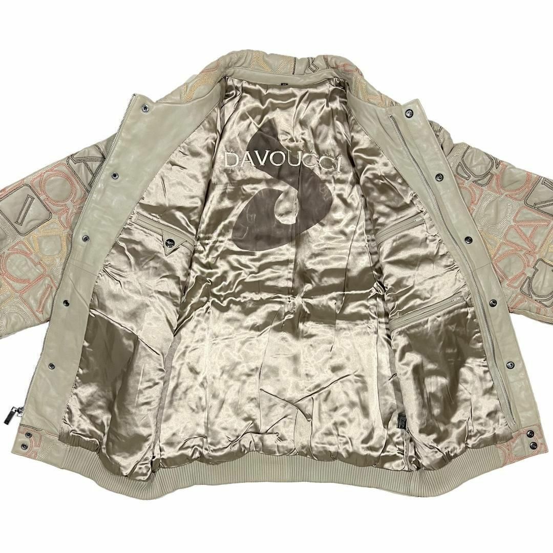 DAVOUCCI(ダヴォッチ)のダボーチ 型押し モノグラム リアルレザー ジャケット カーキ XXL メンズのジャケット/アウター(レザージャケット)の商品写真