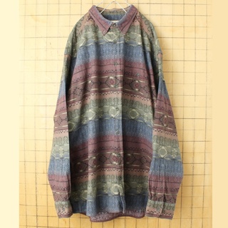 ビッグサイズ Cabela's 総柄ボタンダウンシャツ カーキ2XL aw124(シャツ)