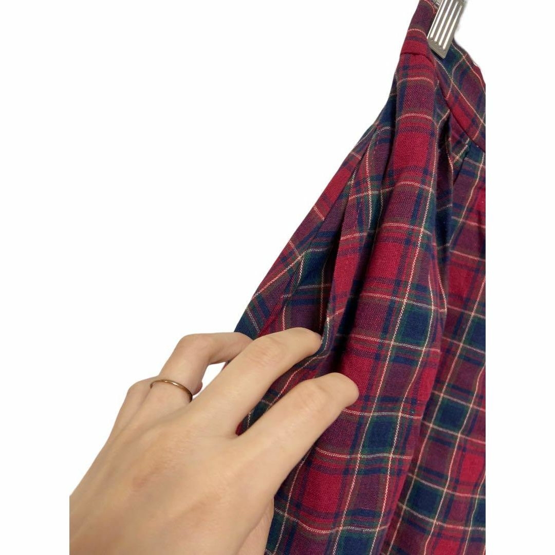 MYU フレア ロングスカート 赤 レッド チェック ロング F レディースのスカート(ひざ丈スカート)の商品写真